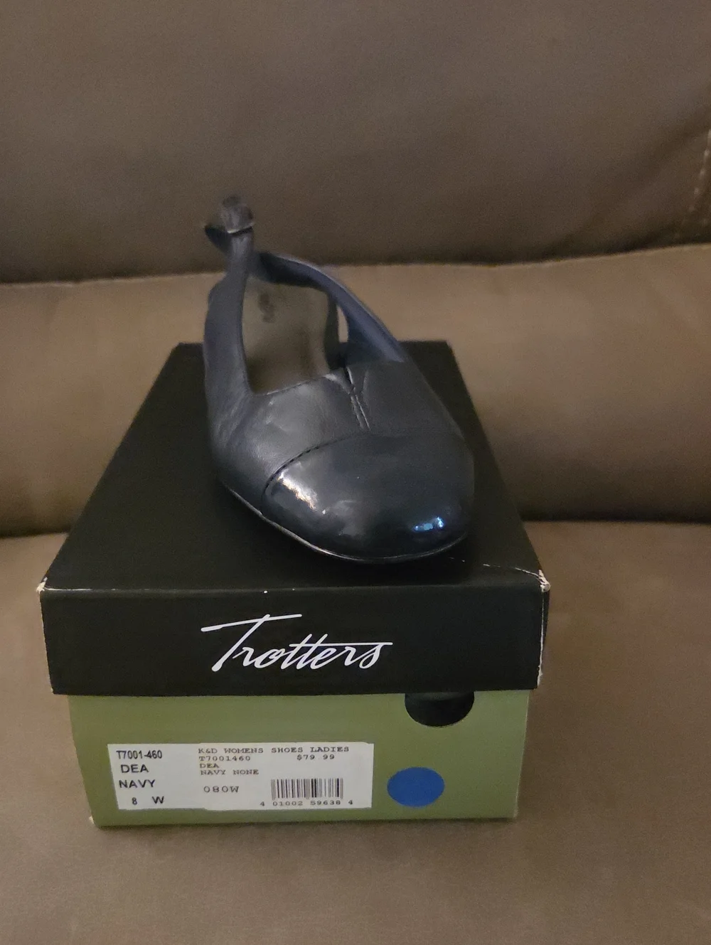 Trotters Navy Leather Slingback Flat